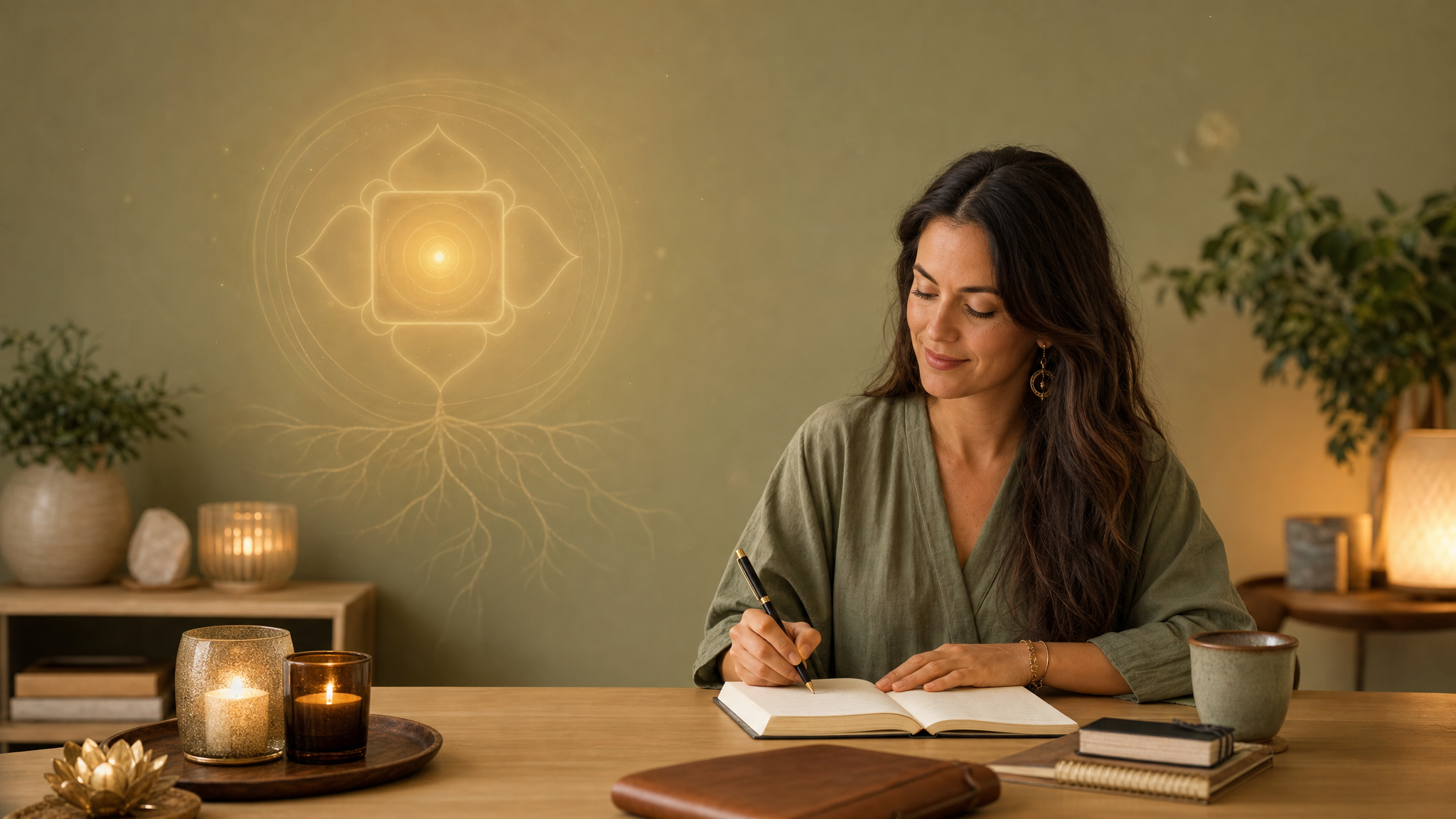 Woman journaling in a calm wellness setting